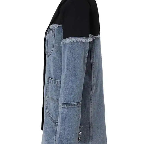 Load image into Gallery viewer, Women Blue Denim Irregular Casual Blazer New Lapel Long Sleeve Loose Fit Jacket Fashion Tide Spring Autumn 2025 1DH533905
