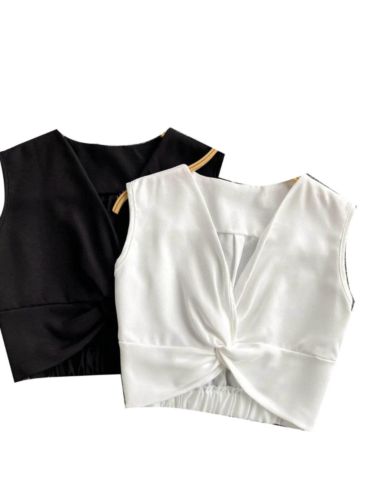 Women Clothing Summer Black V-neck Short Vest Ladies Casual Versatile White Sleeveless Pleated Tank Tops Simplicity Popular Chic