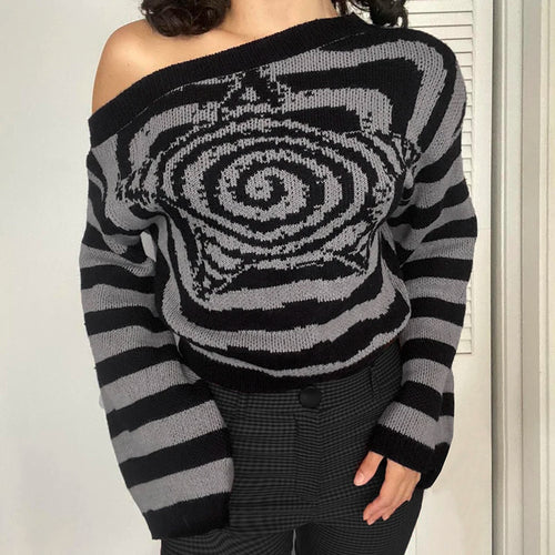 Load image into Gallery viewer, Streetwear Fashion Striped Women Sweaters Harajuku Autumn Winter Warm Knitted Pullover Contrast Color Gothic Dark New
