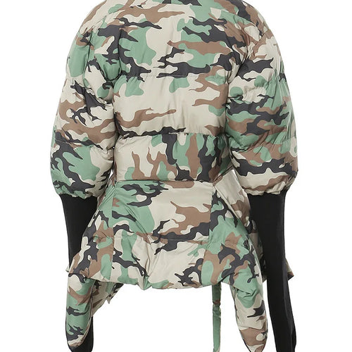 Load image into Gallery viewer, Camouflage Knitting Irregular Cotton-padded Coat Long Sleeve Loose Fit Women Parkas Fashion New Autumn Winter 2025 7AB2058
