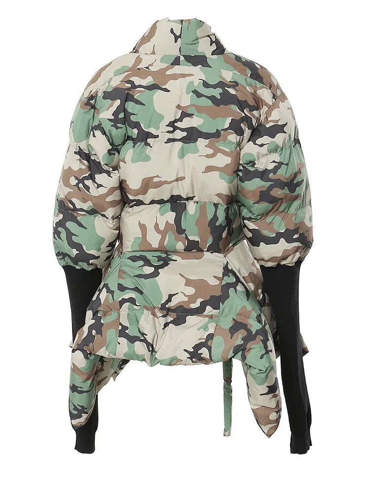 Camouflage Knitting Irregular Cotton-padded Coat Long Sleeve Loose Fit Women Parkas Fashion New Autumn Winter 2025 7AB2058