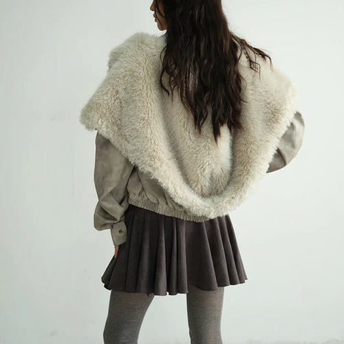 Load image into Gallery viewer, Apricot Thick Big Size Short PU Leather Jacket New Fur Hooded Long Sleeve Women Coat Fashion Autumn Winter 2025 1DH8270
