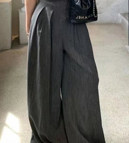 Solid Loose Spliced Folds Casual Pants for Women High Wasit Temperament Wide Leg Pant Female Fashion Clothing New