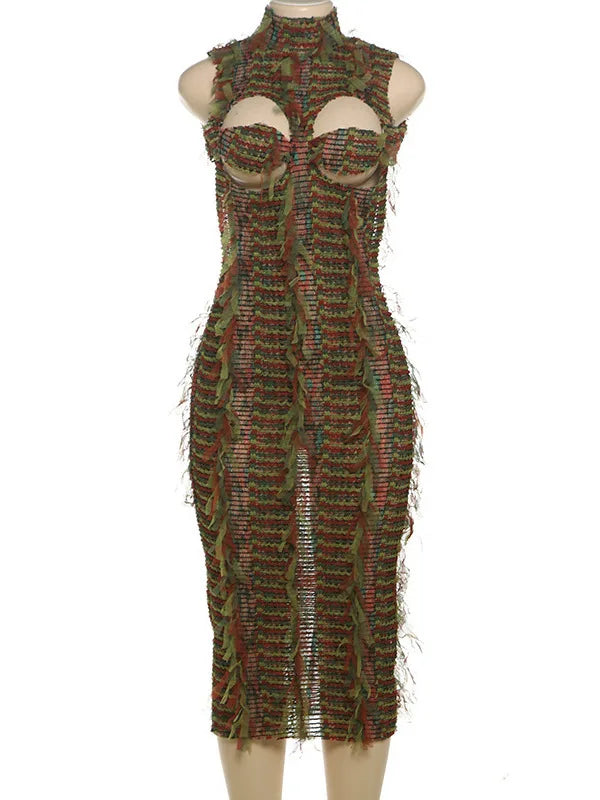 Sexy Sleeveless Hollow Out Bodycon Long Dress For Women 2025 New Women High Neck Street Fashion High Waist Slim Vestidos