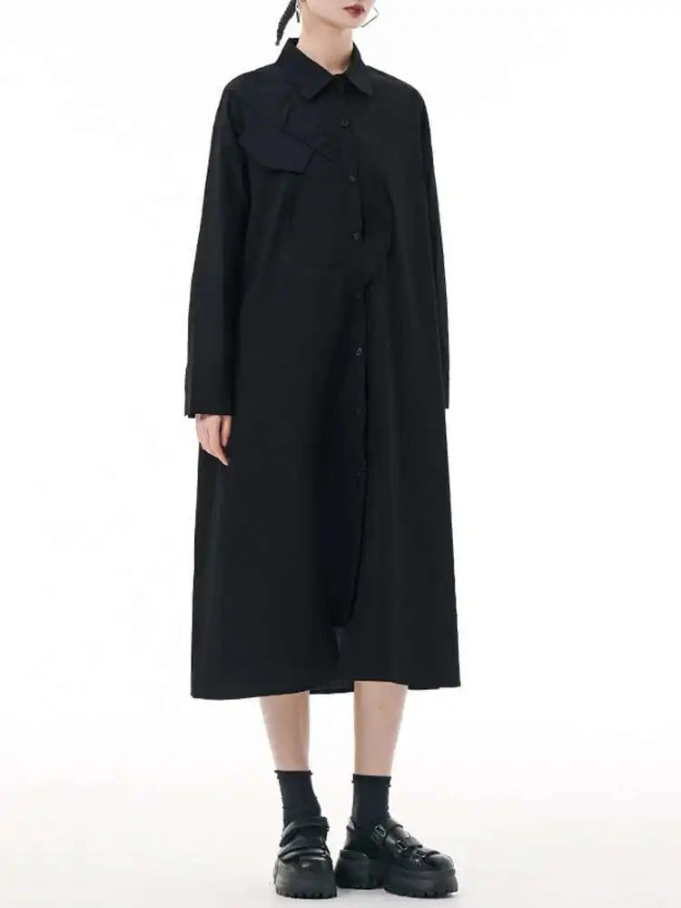 Women Purple Irregular Spliced Big Size Shirt Dress New Lapel Long Sleeve Loose Fit Fashion Spring Autumn 2025 1DH0654