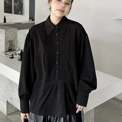 Load image into Gallery viewer, Women White Pleated Spliced Elegant Big Size Blouse New Lapel Long Sleeve Shirt Fashion Tide Spring Autumn 2025 1DH9133
