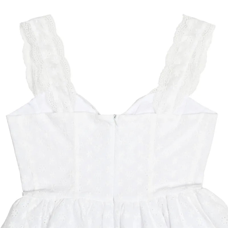 White English Embroidered Belted Mini Dress For Women Fashion V Neck Sleeveless Backless A-line Club Party Sexy Dress