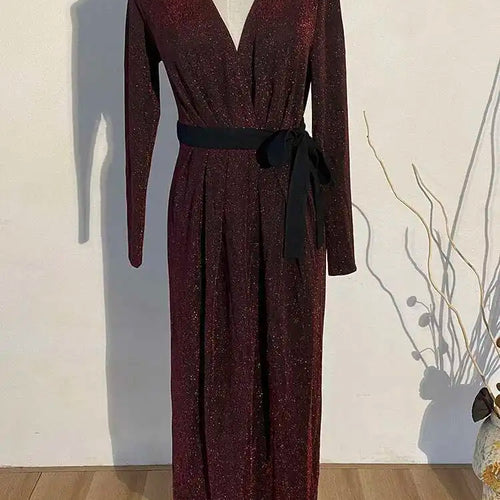 Load image into Gallery viewer, Women Long Wine Red Shining Bandage Long Trench New V-collar Long Sleeve Loose Windbreaker Fashion Spring 2025 JO57203
