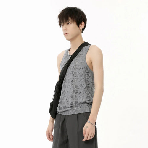 Load image into Gallery viewer, Fashion Men&#39;s Tank Tops Hollow Out Kintting T-shirt O-neck Sleeveless Casual Tee Solid Color Summer Korean Style 9C6577
