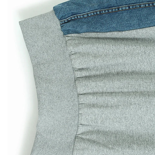 Load image into Gallery viewer, Women Gray Denim Color-block Big Size Casual T-shirt New Round Neck Short Sleeve Fashion Tide Spring Summer 2025 1DJ1584
