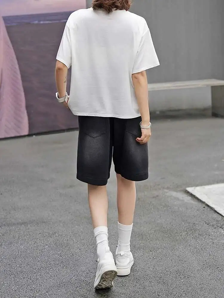 Women Black Irregular Hem Zipper Big Size Casual T-shirt New Round Neck Short  Sleeve Fashion Spring Summer 2025 1DJ0619