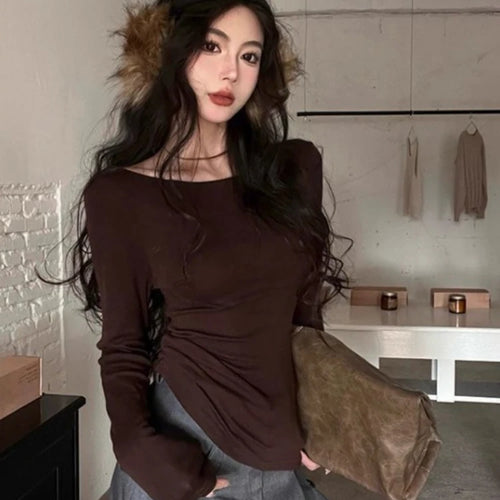 Load image into Gallery viewer, Korean Vintage Grunge Long Sleeve Tees Streetwear Trendy Sexy Casual Simple Women T-shirt Y2k Aesthetic All Match Slim Tshirts
