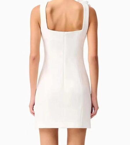 Solid Slimming Minimalist Mini Dresses for Women Square Neck Sleeveless Patchwork 3D Flower Dress Female Clothing