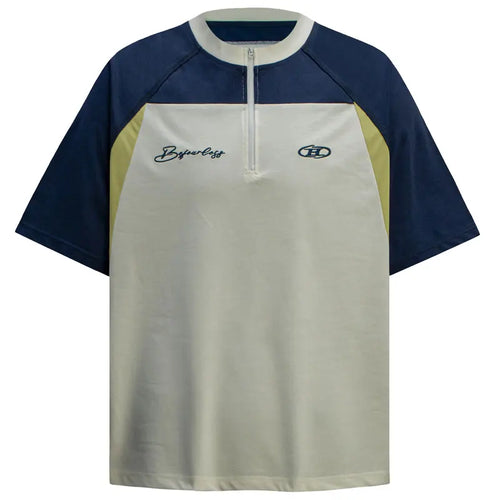 Load image into Gallery viewer, Men T-Shirt Y2K Embroidered Patchwork Half Zip Up Sport Racing Tshirt Streetwear Harajuku Hip Hop Casual Baggy Urban Top Tee
