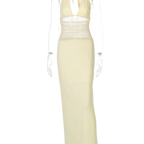 Load image into Gallery viewer, Mesh See Through Halter Sexy Maxi Dress Women Gown Fashion Deep V Neck Sleeveless Backless Bodycon Long Dress Elegant
