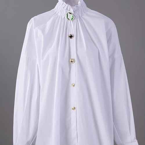 Load image into Gallery viewer, Women Big Size Button Decoration Blouse New Stand Collar Long Sleeve Loose Fit Shirt Fashion Spring Autumn 2025 1DD3478
