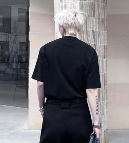 Men's Short Sleeve T-shirts New Summer Loose Double Neck Design Casual Menwear Korean Solid Color Fashion Top 9W1505