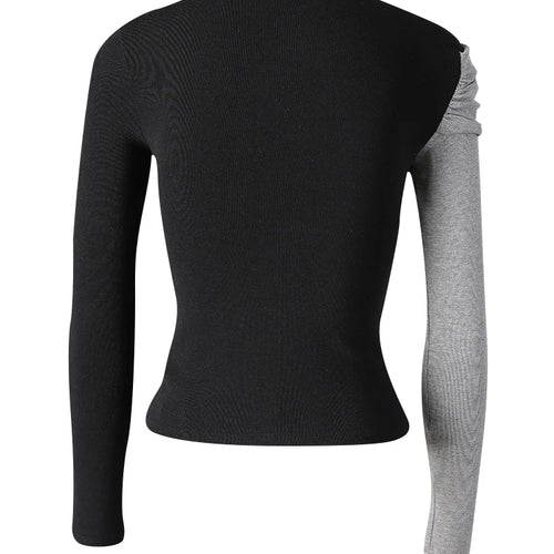 Load image into Gallery viewer, Women Black Coffee Color-block Elegant Slim T-shirt New Turtleneck Long Sleeve Fashion Tide Spring Autumn 2025 CPG3266
