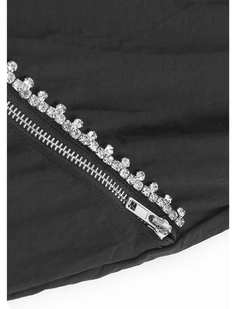 High Elastic Waist Apricot Rhinestones Zipper Wide Leg Pants New Trousers Women Fashion Tide Spring Autumn 2025 1DJ1192