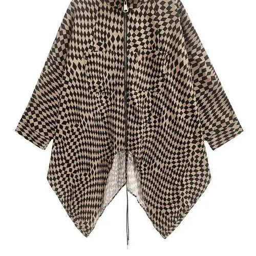 Load image into Gallery viewer, Khaki Plaid Irregular Back Drawstring Big Size Jacket New Stand Collar Women Coat Fashion Tide Spring Autumn 2025 1DF2764
