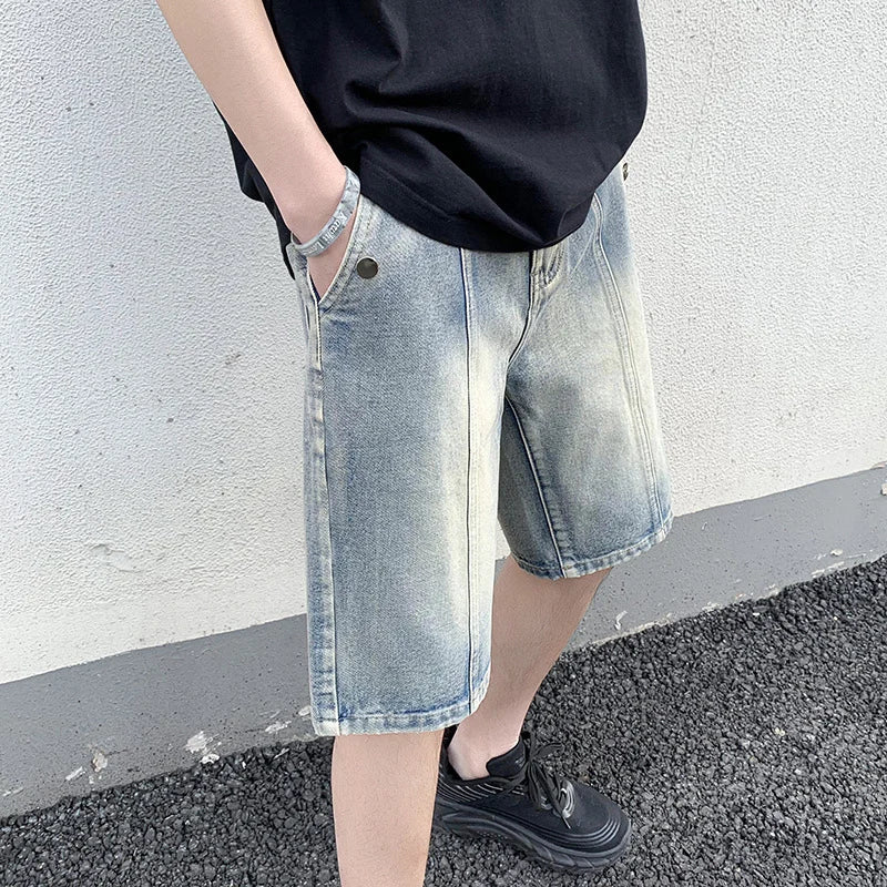Men's Denim Shorts Solid Color Summer New American Male Loose Five Quarter Pants Casual Fashion Trend Menwear 9W1356