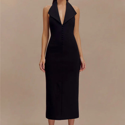 Load image into Gallery viewer, Halter Deep V Neck Sleeveless Sexy Maxi Dress For Women Elegant Backless Bodycon Tank Dress Femme Fashion Long Dress
