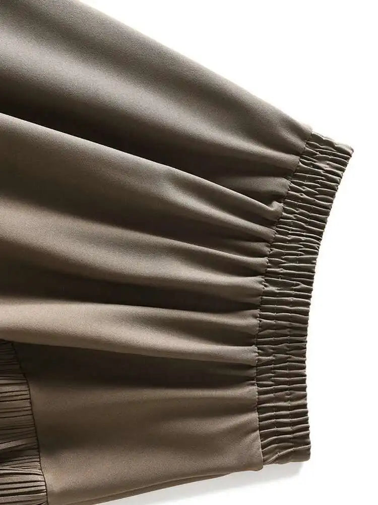 High Elastic Waist Coffee Pleated Ruffles Elegant Half-body Skirt Women Fashion Tide New Spring Autumn 2025  1DJ0431