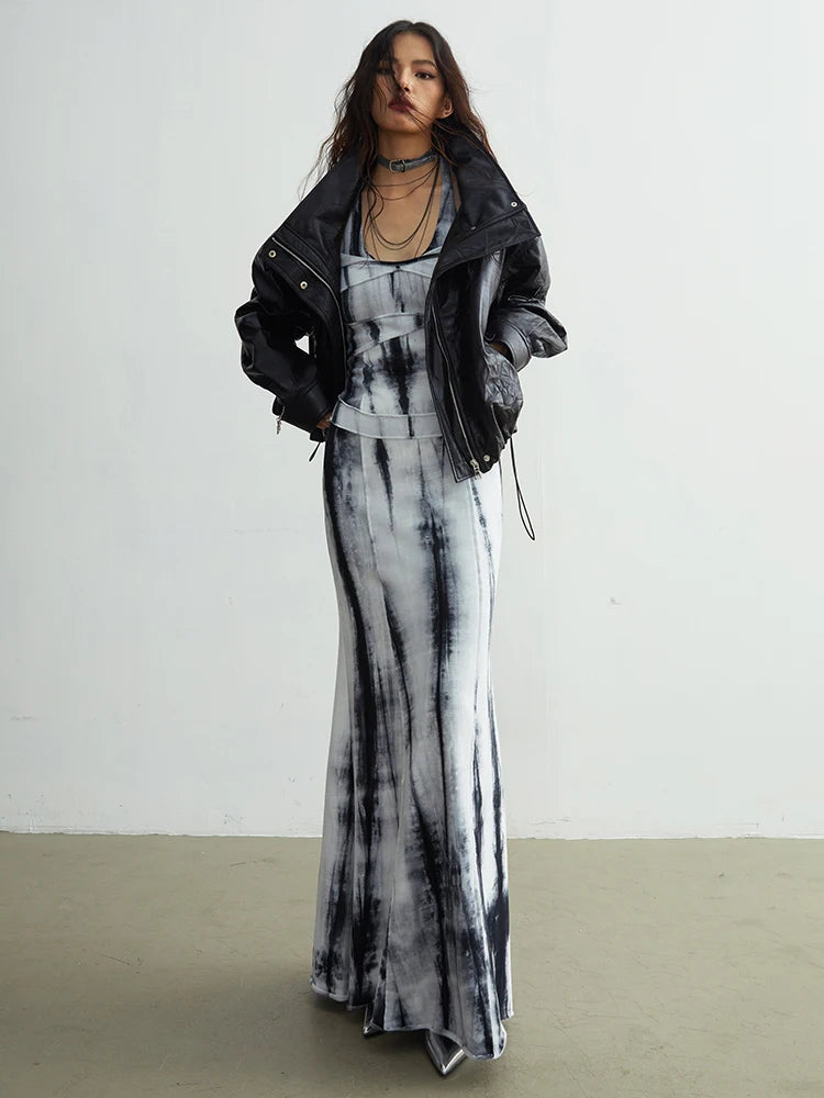 Black Big Size PU Leather Jacket New Removable Fur Collar Long Sleeve Women Coat Fashion Tide Spring Autumn 2025 1DH2121