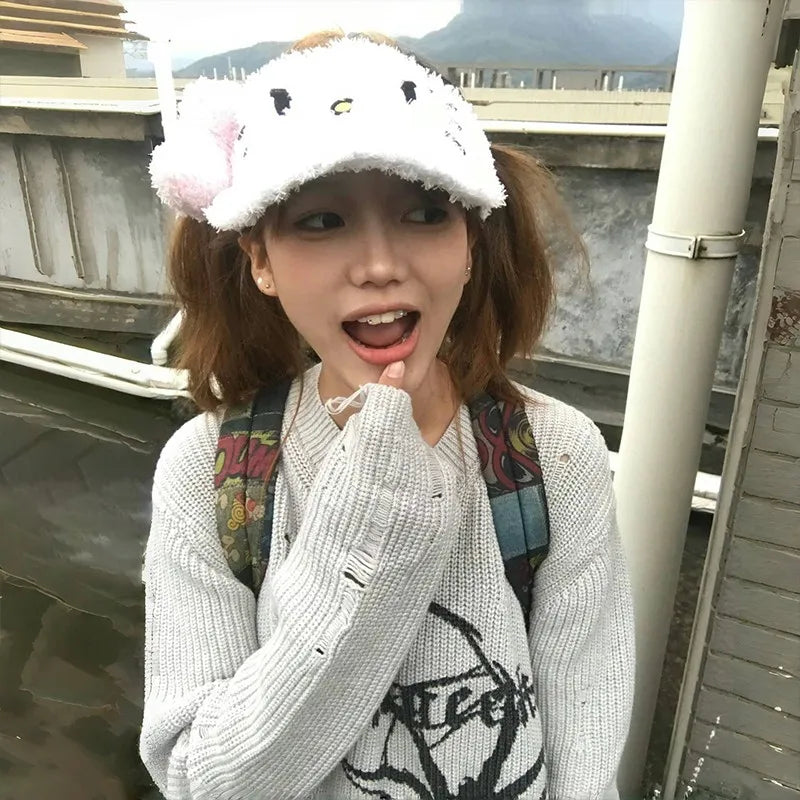 Japanese Y2k Ripped Sweater Vintage Gothic Spider Print Knitted Pullover Trashy 2000s Style Distressed Jumper Grunge 90s