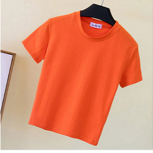 Load image into Gallery viewer, Green Crop Top T-Shirt Female Solid Cotton O-Neck Short Sleeve T-shirts for Women High Waist Slim Short Sport Femme T-Shirt
