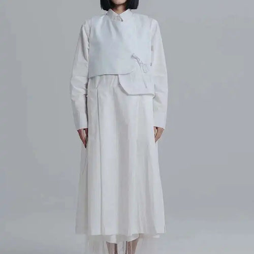 Load image into Gallery viewer, Women White Pleated Irreuglar Big Size Shirt Dress New Lapel Long Sleeve Loose Fit Fashion Tide Spring Autumn 2025 1DE7026
