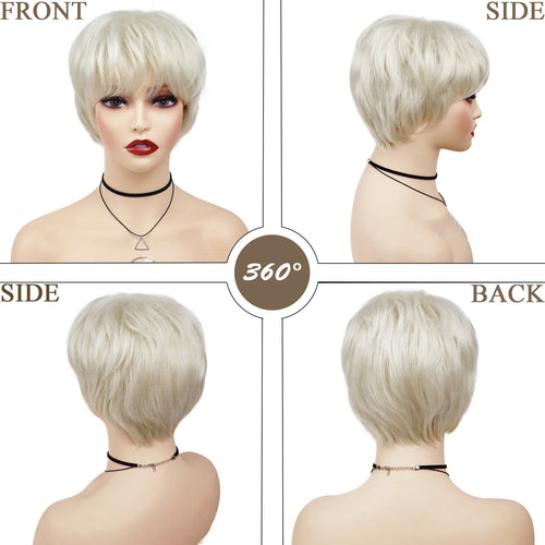 Load image into Gallery viewer, Synthetic Hair Natural Short Wigs for Women Platinum Blonde Wig with Bangs Ladies Hairstyles Wig with Weaving Cap
