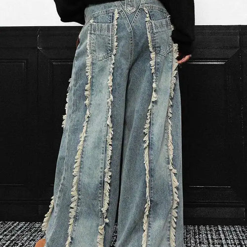 Load image into Gallery viewer, High Waist Blue Burr Denim Vintage Shaped Casual Wide Leg Jeans New Women Trousers Fashion Tide Spring Autumn 2025 1DH9396
