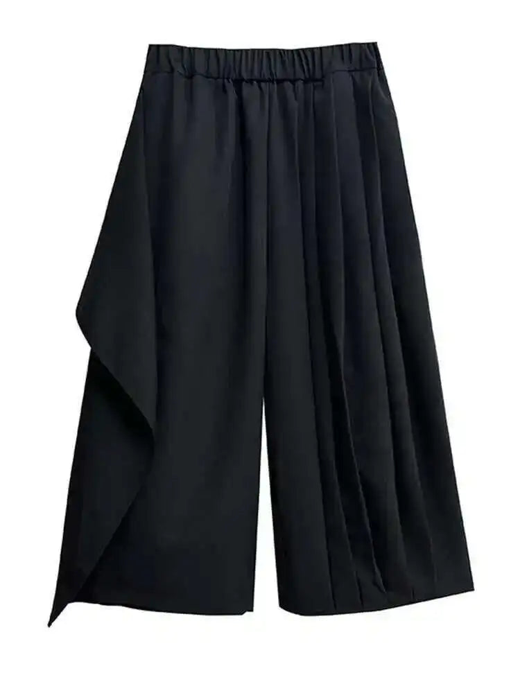 High Elastic Waist Black Bandage Pleated Long Wide Leg Pants New Trousers Women Fashion Tide Spring Autumn 2025 1DH6554