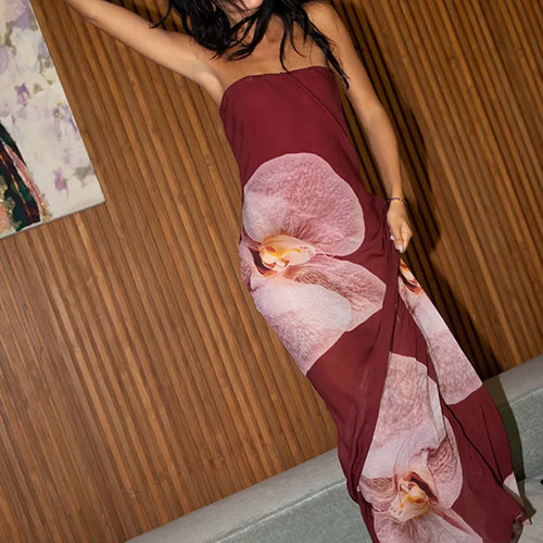 Load image into Gallery viewer, Floral Print Strapless Sexy Maxi Dress For Women Gown Patchwork Off-shoulder Backless Sleeveless Print Long Dress
