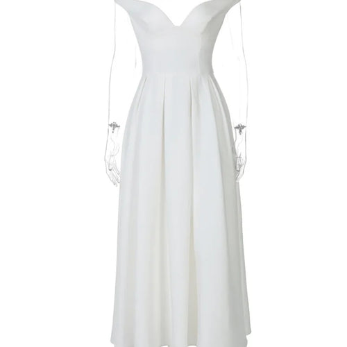 Load image into Gallery viewer, Off-shoulder Backless Pleated Maxi Dress Women Fashion Strapless Sleeveless High Waist A-line Club Long Dress Elegant
