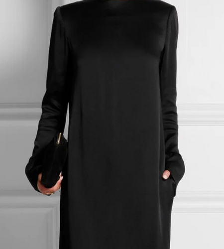 Casual Maxi Dresses for Women 2025 Autumn Round-neck Long Sleeves with Pocket Simple Office Long Dresses Outfits Women