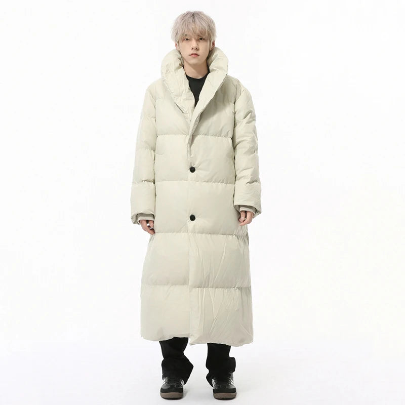Simple Men's Down Jackets Stand Collar Long Single Breasted Casual Male Coats Solid Color Loose Overknee Menswear 9C9217