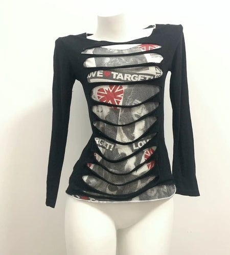 Harajuku Y2k Tops Fashion T Shirts for Women 2024 Ropa Mujer Streetwear Tunic Tees Long Sleeve Print Hollow Out Punk Tshirts