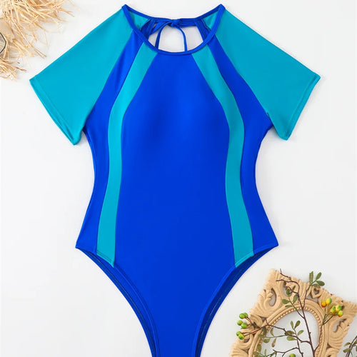 Load image into Gallery viewer, Short Sleeve One Piece Swimsuit 2024 Swimwear for Women Sexy Hollow Out Bathing Suit Backless Monokini
