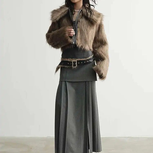 Load image into Gallery viewer, Women Geay Leather Hem Pleated Wool Belt Long Elegant Dress New Halter Sleeveless Fashion Tide Spring Autumn 2025 1DH7227
