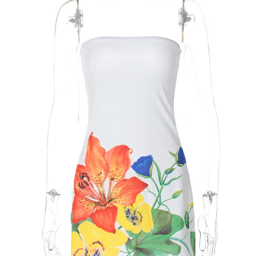 Load image into Gallery viewer, Summer Flower Print Strapless Backless Sexy Bodycon Mini Dress Women Elegant Y2K Clothes Party Beach Vacation
