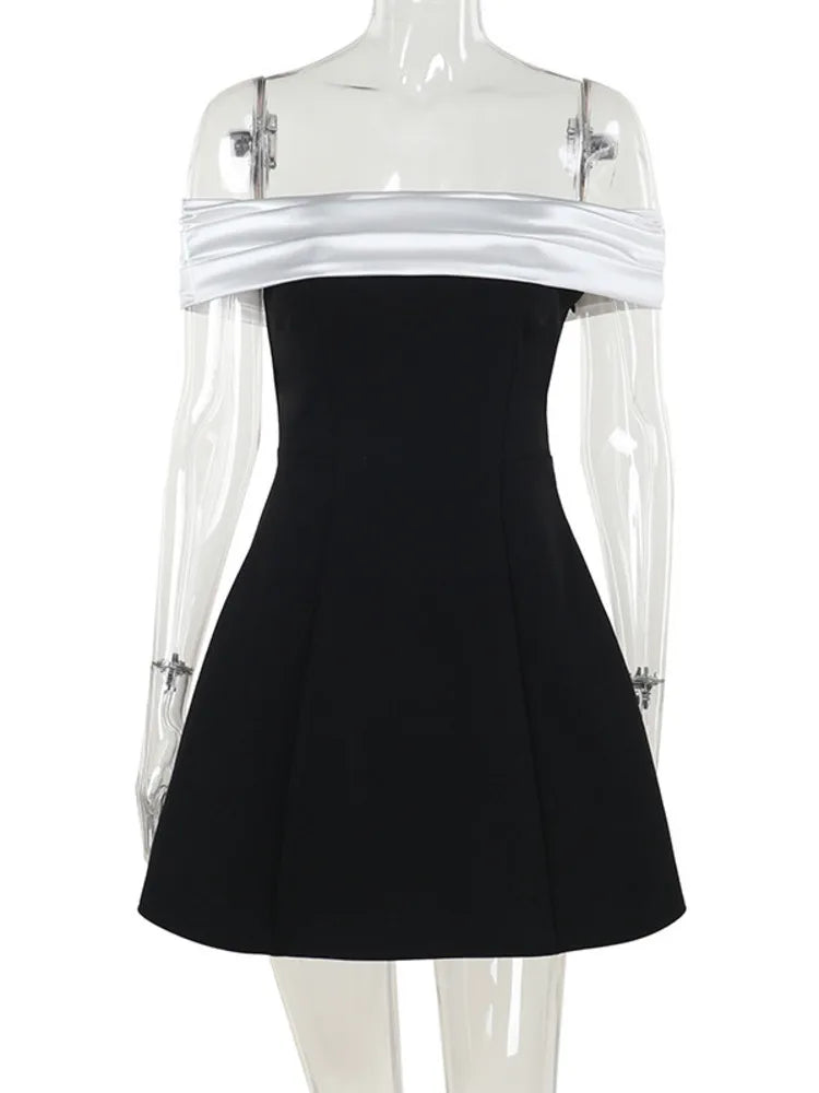 Off-shoulder Backless Sexy Mini Dress For Women Fashion Strapless Sleeveless High Waist A-line Club Party Dress Elegant