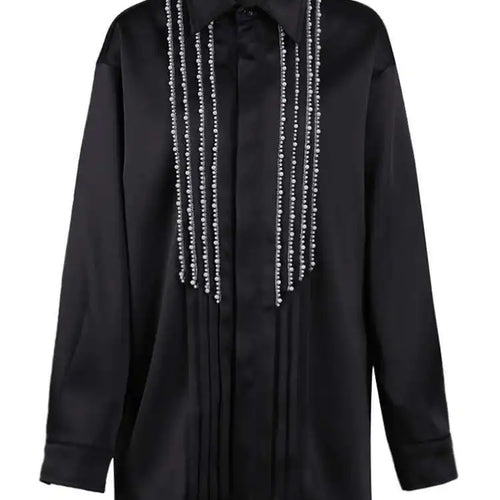 Load image into Gallery viewer, Women Black Pearl Nailed Big Size Elegant Blouse New Lapel Long Sleeve Shirt Fashion Tide Spring Autumn 2025 CPG2792
