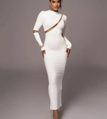 Women's Split Long Sleeve Midi Dress, Sexy Hollow Out, Split, Irregular, Irregular, Party, Club, Evening
