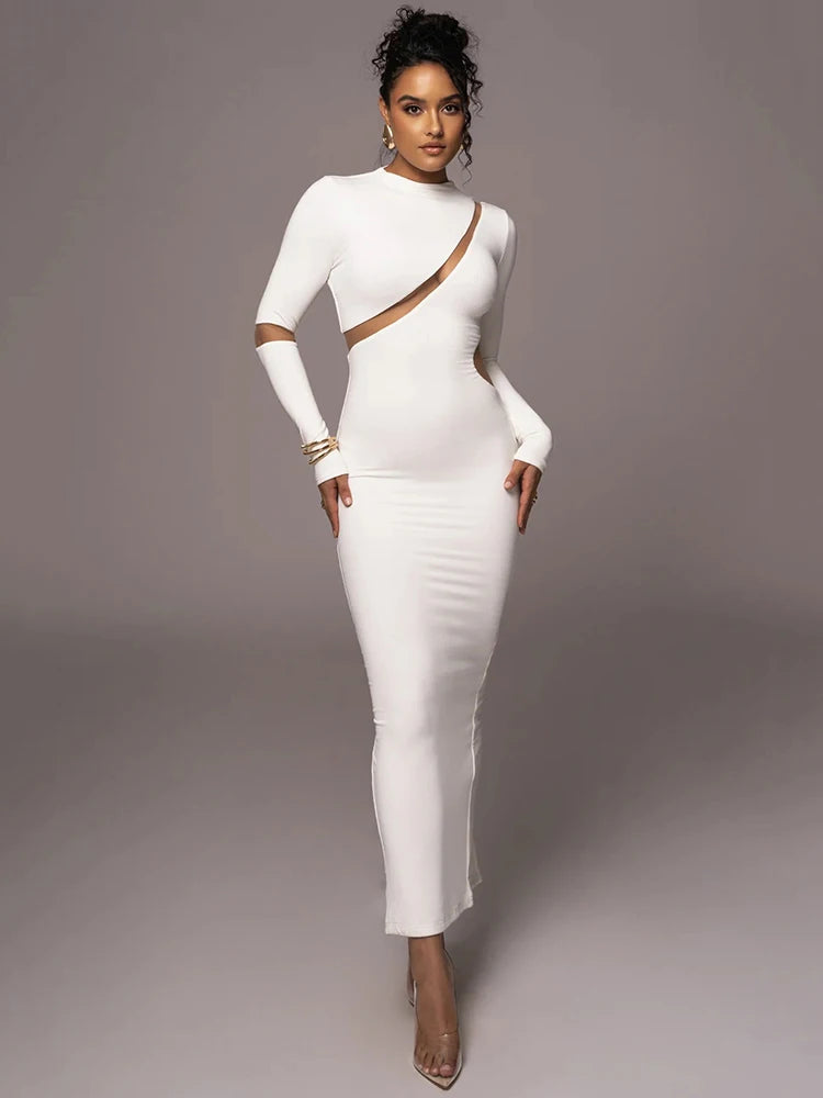 Women's Split Long Sleeve Midi Dress, Sexy Hollow Out, Split, Irregular, Irregular, Party, Club, Evening