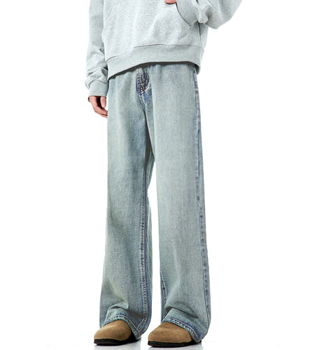 Spring Male Jeans New American Style Denim Pants Solid Color Design Straight Leg Loose Full Length Trousers 2025 9W1367