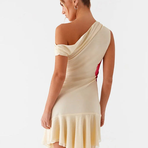 Load image into Gallery viewer, Skew Collar Ruffled Print Sexy Mini Dress For Women Off-shoulder Sleeveless Backless High Waist Printed Dress Vestido
