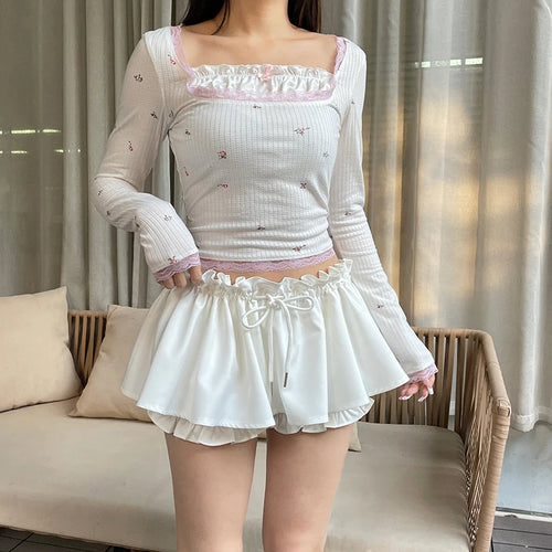 Load image into Gallery viewer, Hotsweet Coquette White Ruched Shorts Skirt Women Ruched Korean Fashion Shirring Summer Skirt Kawaii Y2K Ruffles Chic
