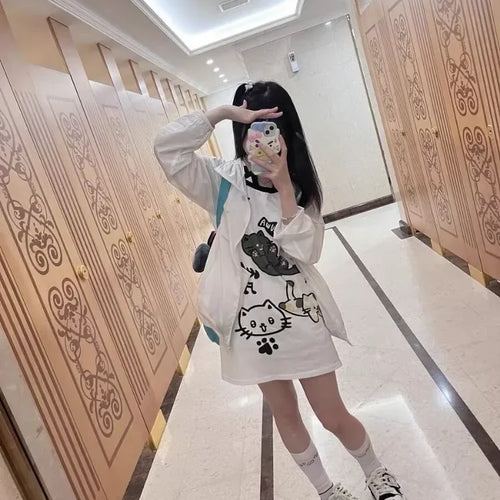 Load image into Gallery viewer, Japanese Women Off Shoulder Graphic T Shirts Y2k Kawaii Cute Cartoon Print T-shirt Top Summer Aesthetic Grunge Fairy Tees
